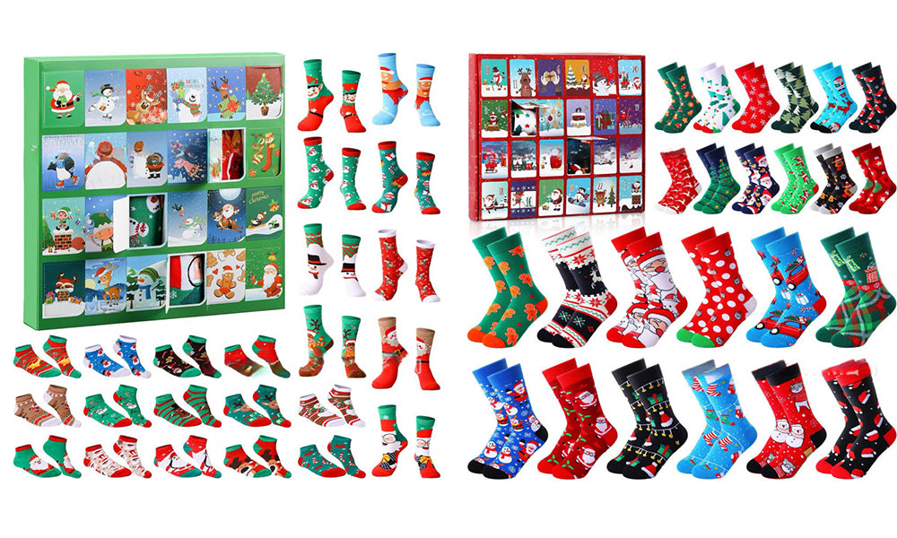 24 Days Funny Christmas Socks Countdown Calendar 12 Pairs Unisex Socks for Adult