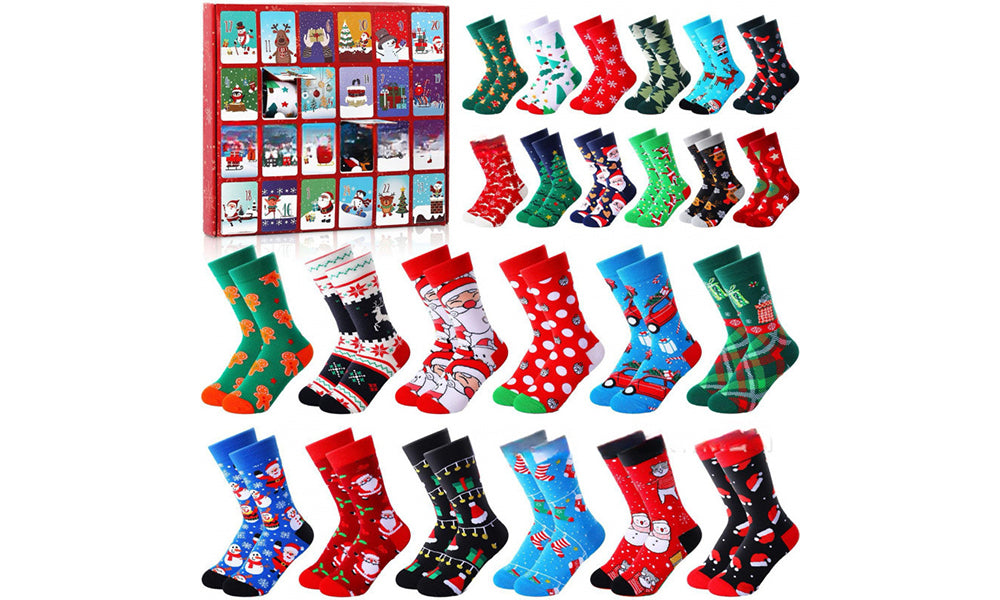 24 Days Funny Christmas Socks Countdown Calendar 12 Pairs Unisex Socks for Adult