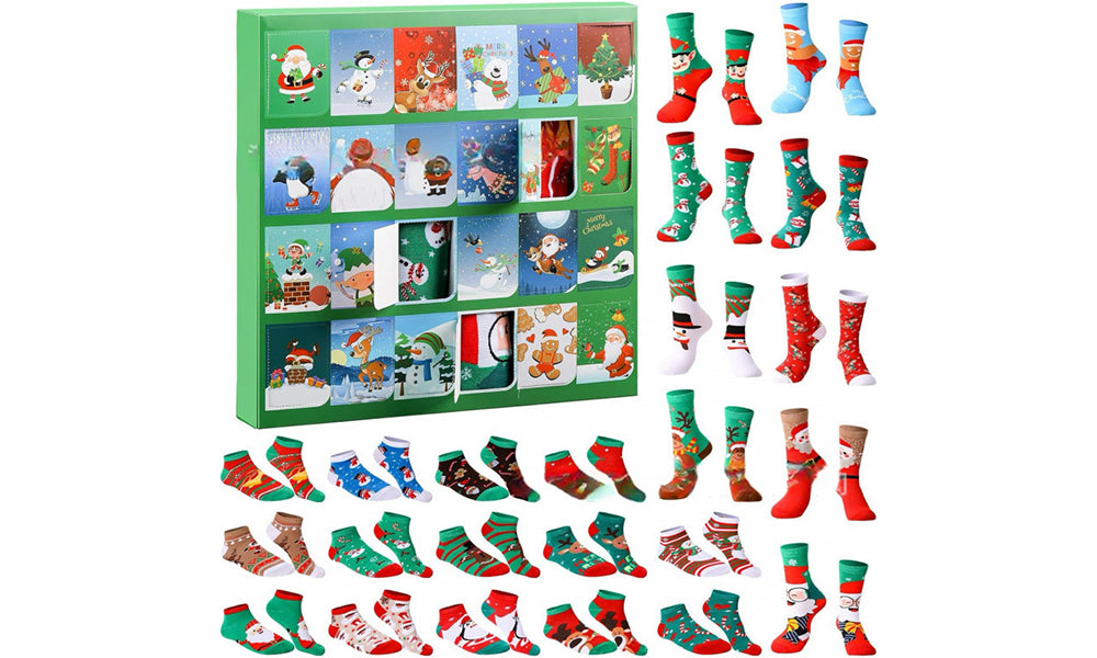 24 Days Funny Christmas Socks Countdown Calendar 12 Pairs Unisex Socks for Adult