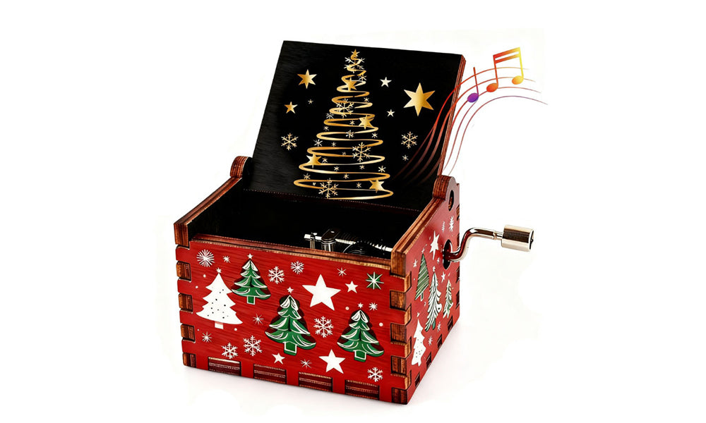 Hand Crank Christmas Wooden Music Box Xmas Toy