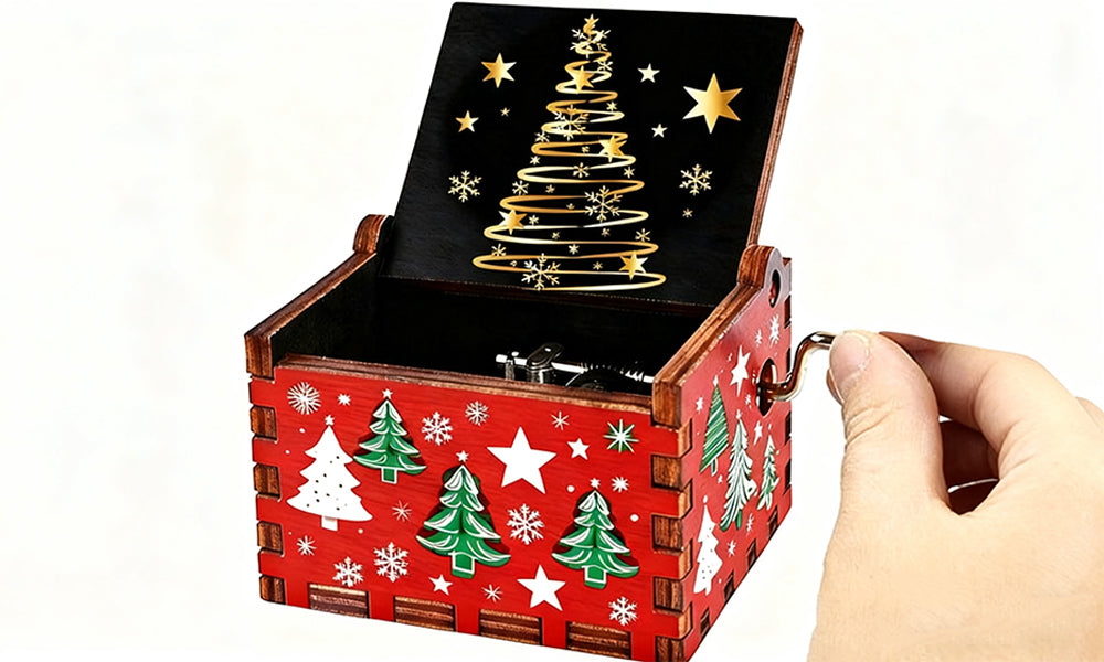 Hand Crank Christmas Wooden Music Box Xmas Toy