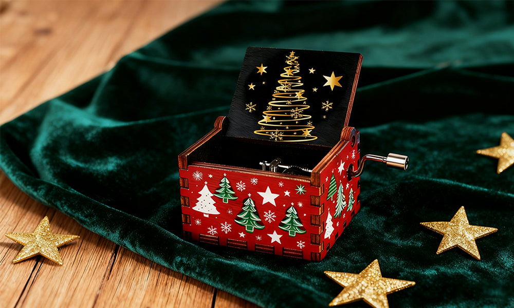 Hand Crank Christmas Wooden Music Box Xmas Toy