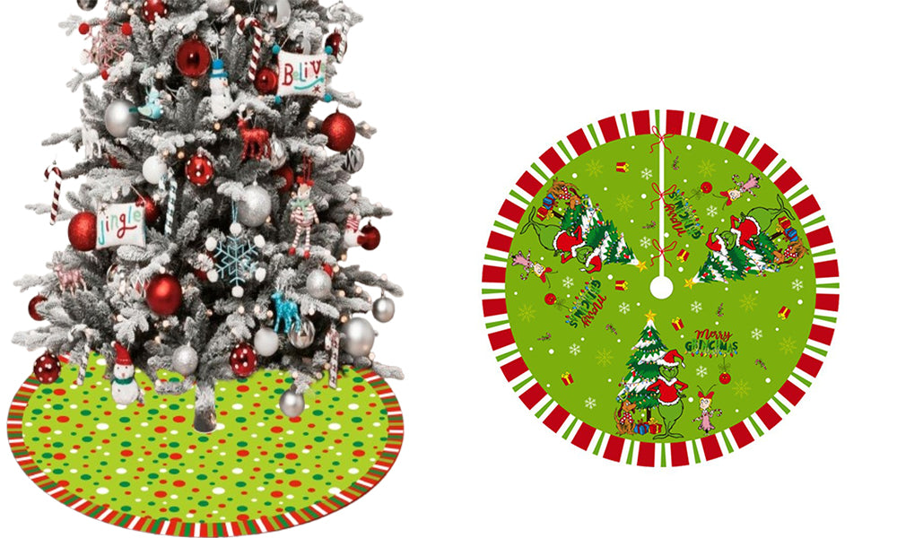 48-Inch Grinch- Inspired Christmas Tree Skirt Decorative Xmas Tree Base Cover
