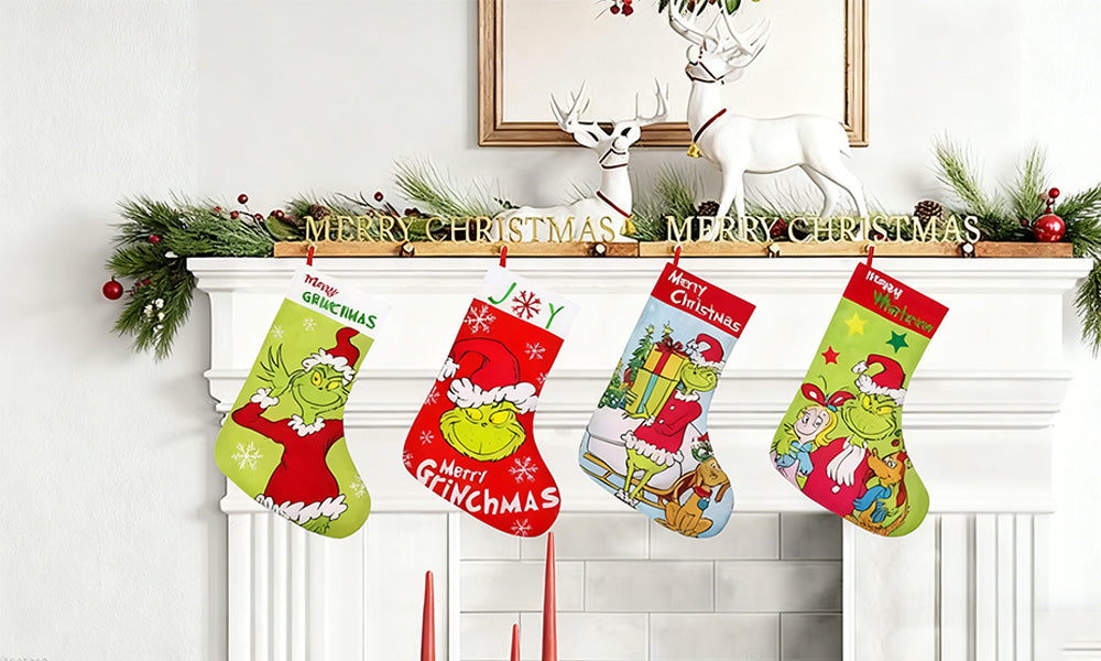 4-Pack Grinch-Inspired Christmas Stockings Holiday Decorations