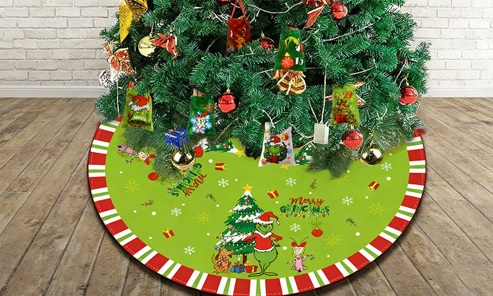 48-Inch Grinch- Inspired Christmas Tree Skirt Decorative Xmas Tree Base Cover