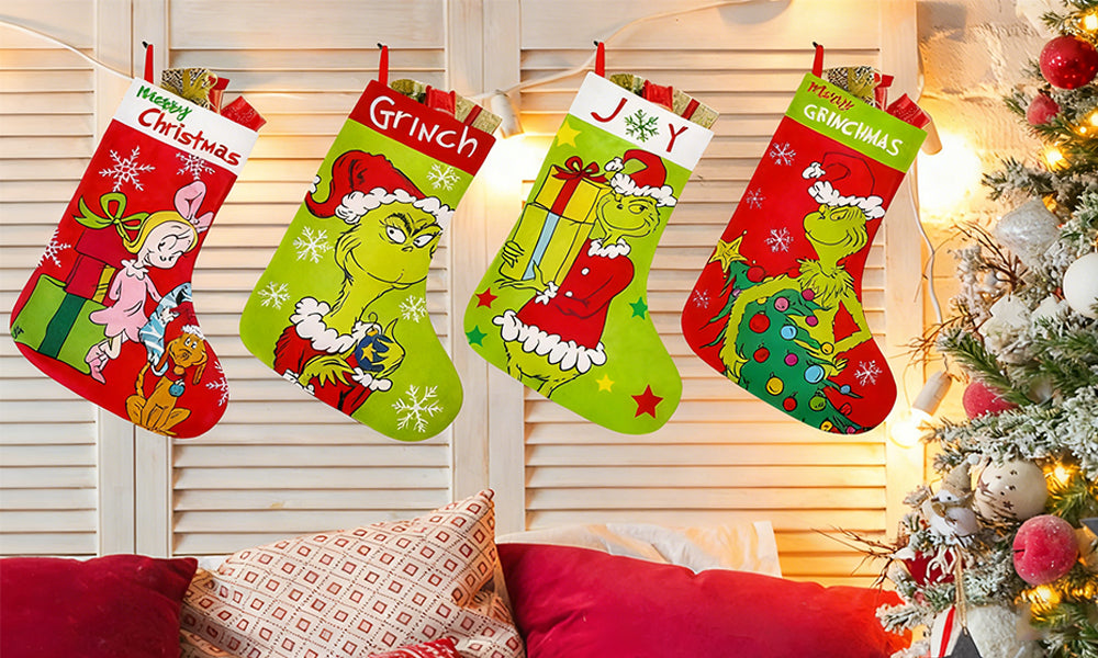 4-Pack Grinch-Inspired Christmas Stockings Holiday Decorations