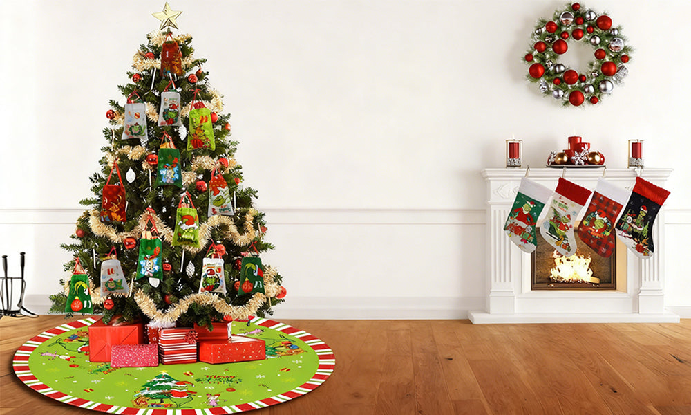 48-Inch Grinch- Inspired Christmas Tree Skirt Decorative Xmas Tree Base Cover