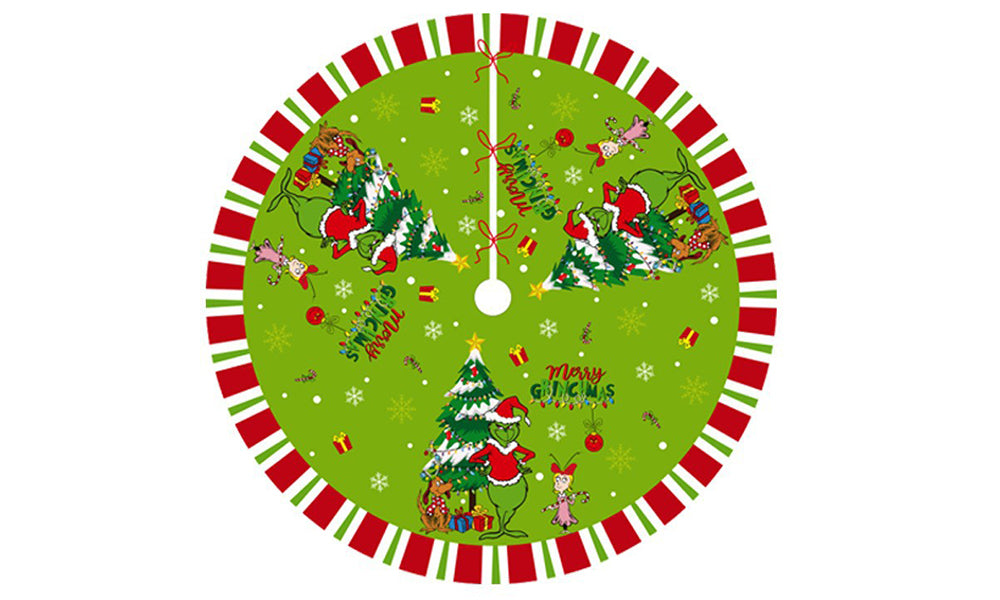 48-Inch Grinch- Inspired Christmas Tree Skirt Decorative Xmas Tree Base Cover