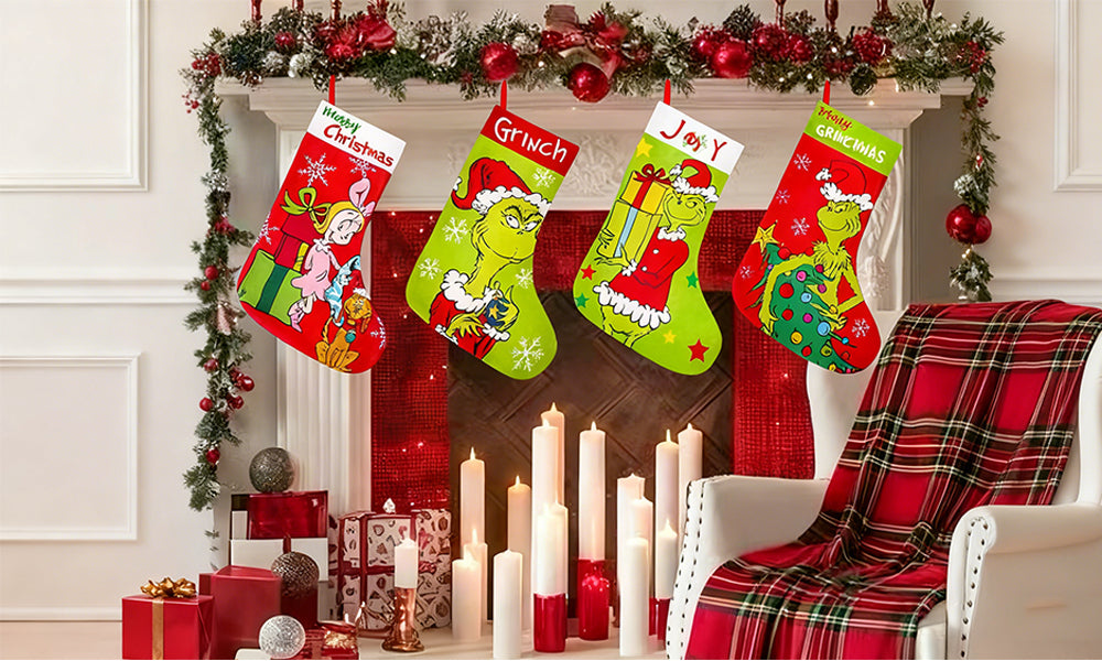 4-Pack Grinch-Inspired Christmas Stockings Holiday Decorations