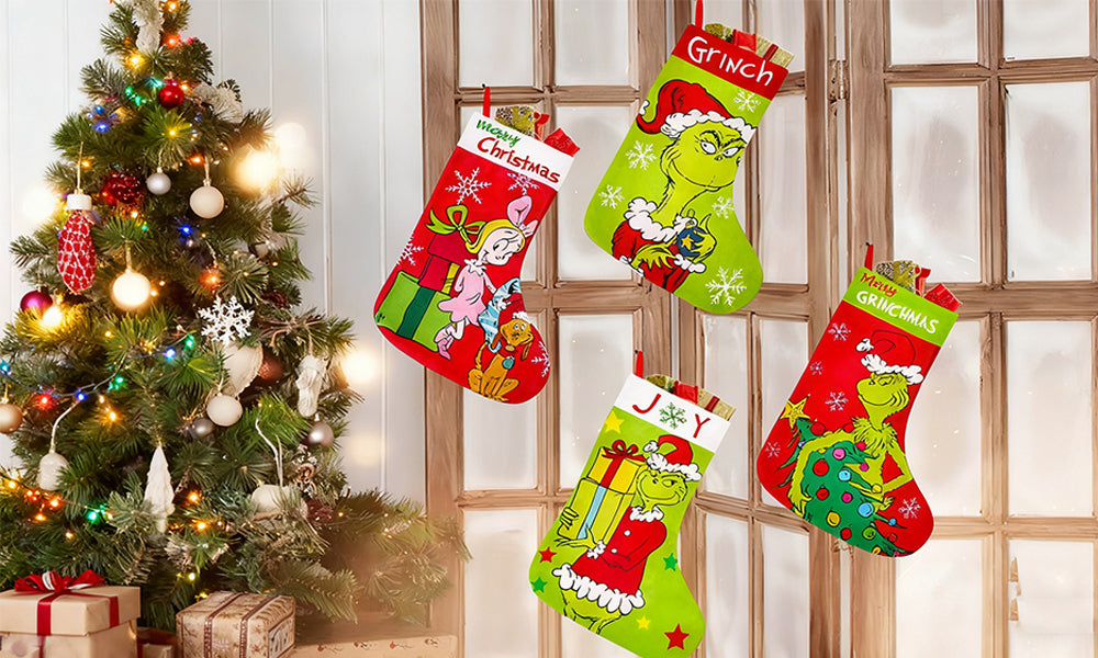 4-Pack Grinch-Inspired Christmas Stockings Holiday Decorations