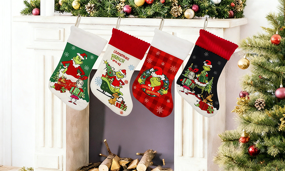4-Pack Grinch-Inspired Christmas Stockings 35cm Xmas Stocking Decor