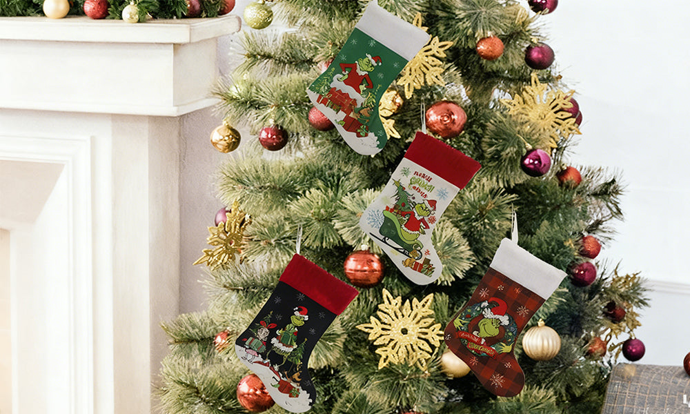 4-Pack Grinch-Inspired Christmas Stockings 35cm Xmas Stocking Decor