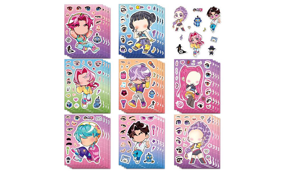 40 Sheets K Pop Demo Hunter Inspired DIY Dress-Up Stickers Reusable Creative Face Stickers