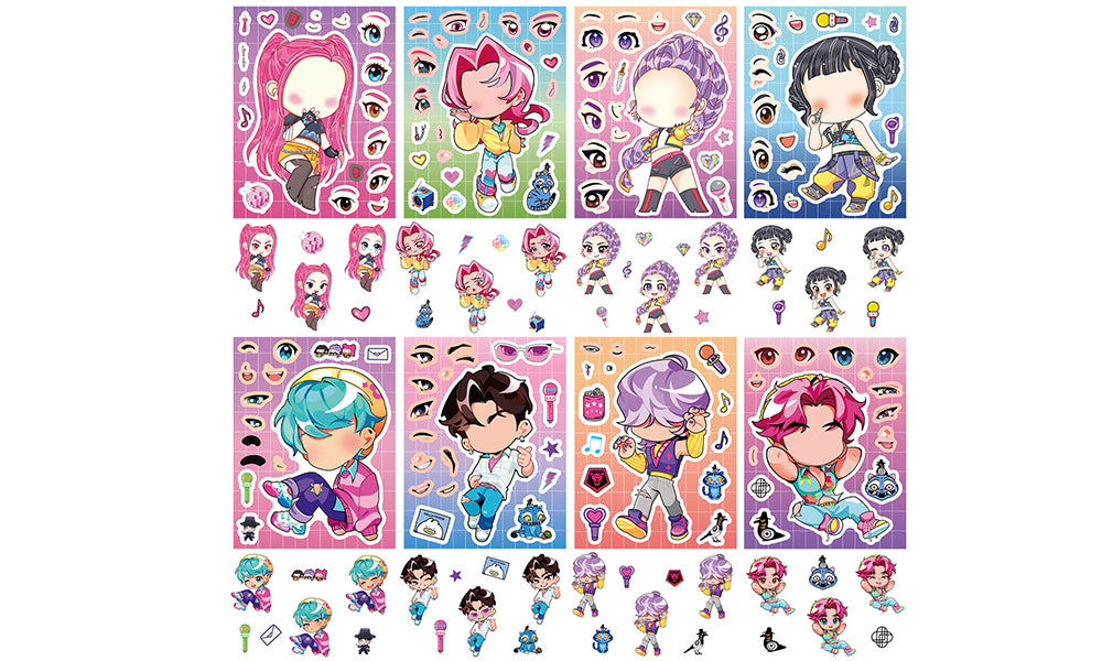 40 Sheets K Pop Demo Hunter Inspired DIY Dress-Up Stickers Reusable Creative Face Stickers