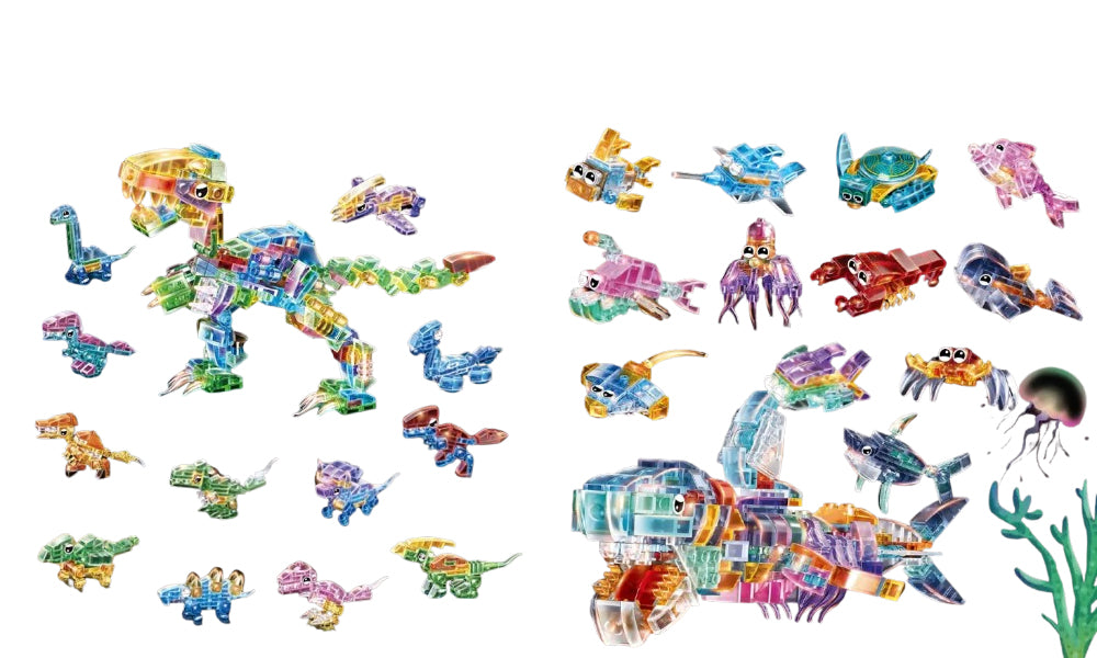 12-in-1 Transparent Colorful Animal Building Blocks Set for 6+