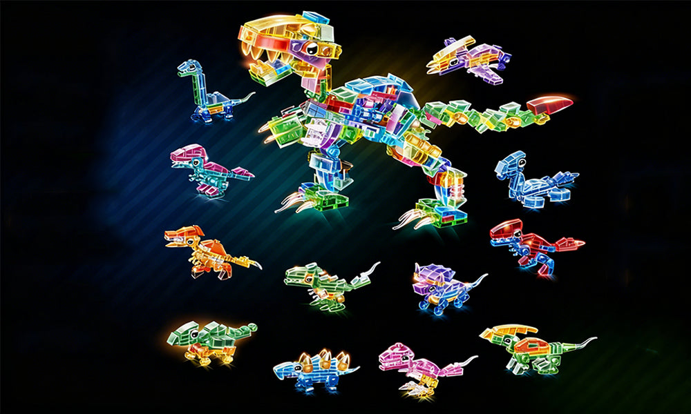 12-in-1 Transparent Colorful Animal Building Blocks Set for 6+