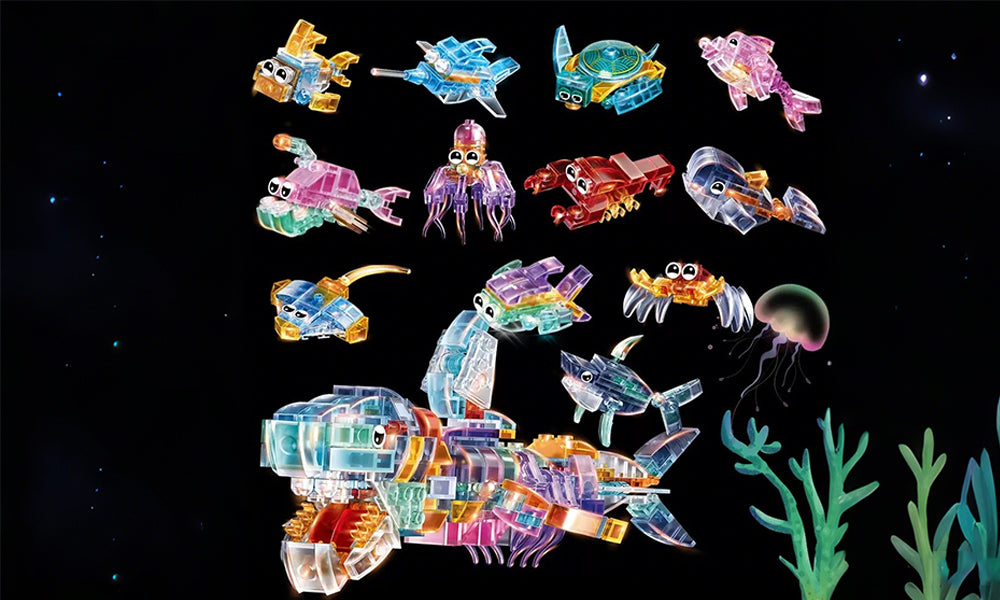 12-in-1 Transparent Colorful Animal Building Blocks Set for 6+