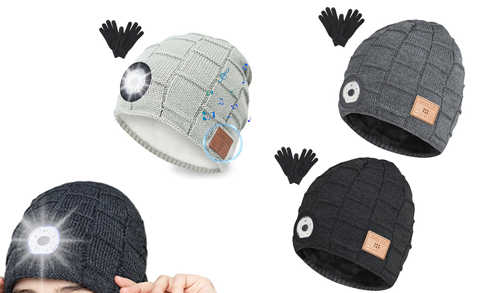 Bluetooth Beanie with Light Wireless Headphones with Knitted Gloves