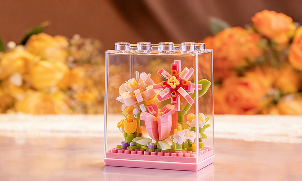 Plant Inspired Eternal Flower Bouquet Building Set with Display Case