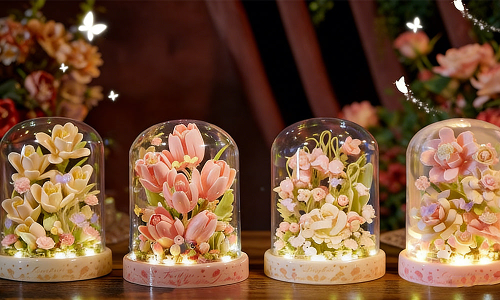 Everlasting Flower Bouquet Blocking Set with LED Lights and Dustproof Cover