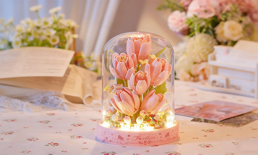 Everlasting Flower Bouquet Blocking Set with LED Lights and Dustproof Cover