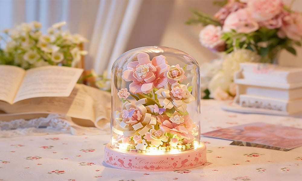 Everlasting Flower Bouquet Blocking Set with LED Lights and Dustproof Cover