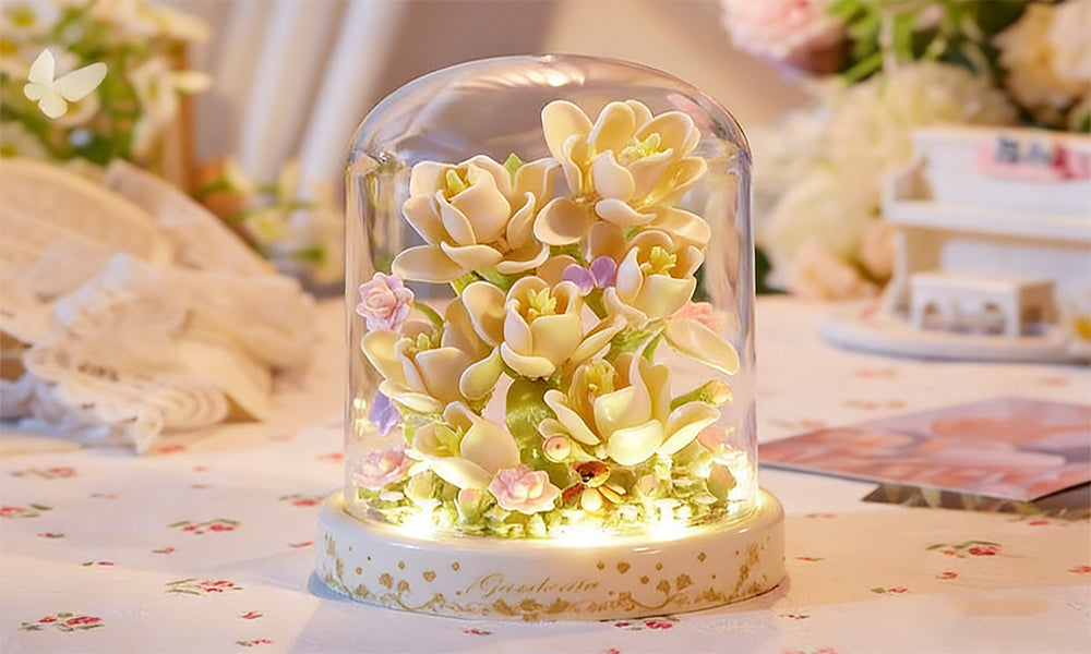 Everlasting Flower Bouquet Blocking Set with LED Lights and Dustproof Cover