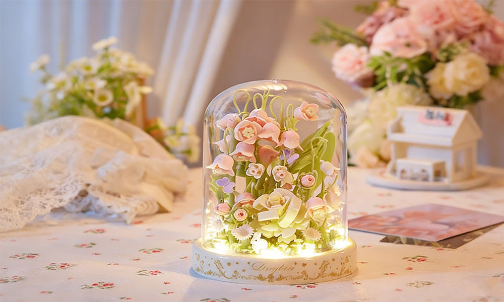 Everlasting Flower Bouquet Blocking Set with LED Lights and Dustproof Cover