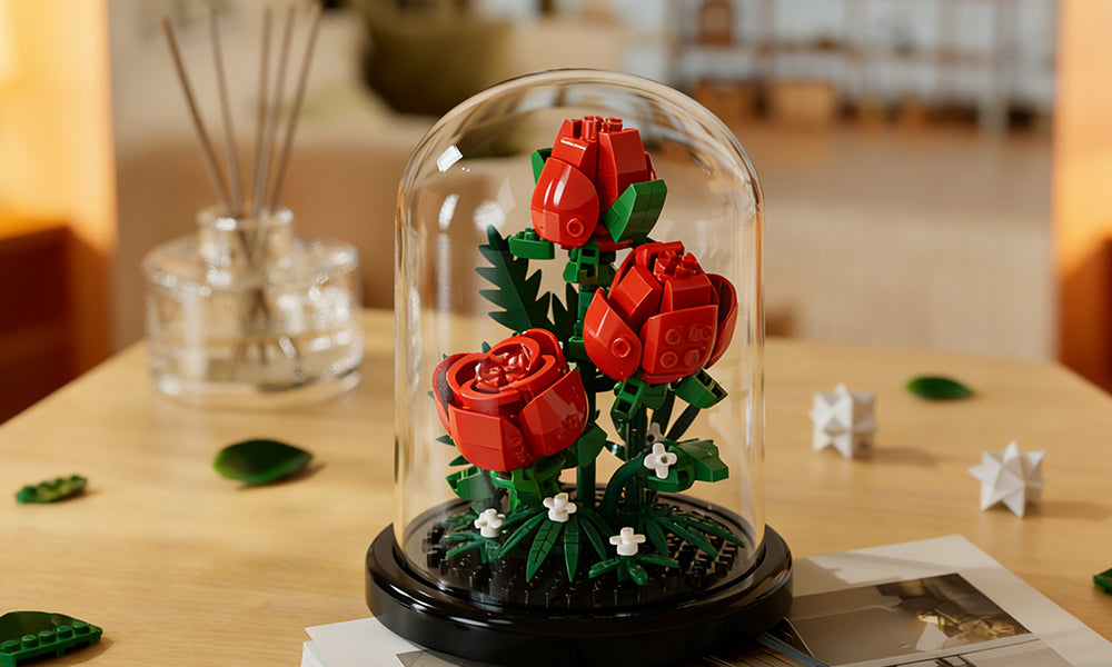 Building Block Flower Set with Dust Cover Creative DIY Bonsai for Home Decoration