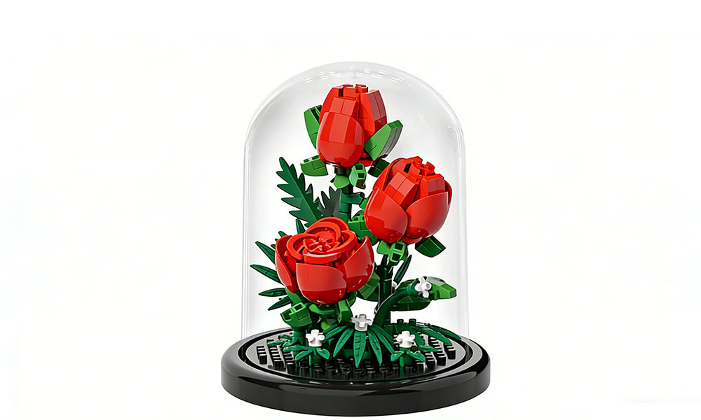 Building Block Flower Set with Dust Cover Creative DIY Bonsai for Home Decoration