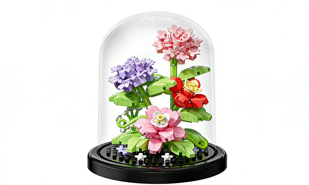 Building Block Flower Set with Dust Cover Creative DIY Bonsai for Home Decoration
