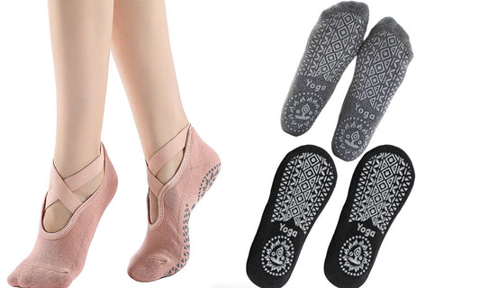 3 Pairs Cross Strap Round Toe Non-Slip Socks for Yoga Pilates and Barre