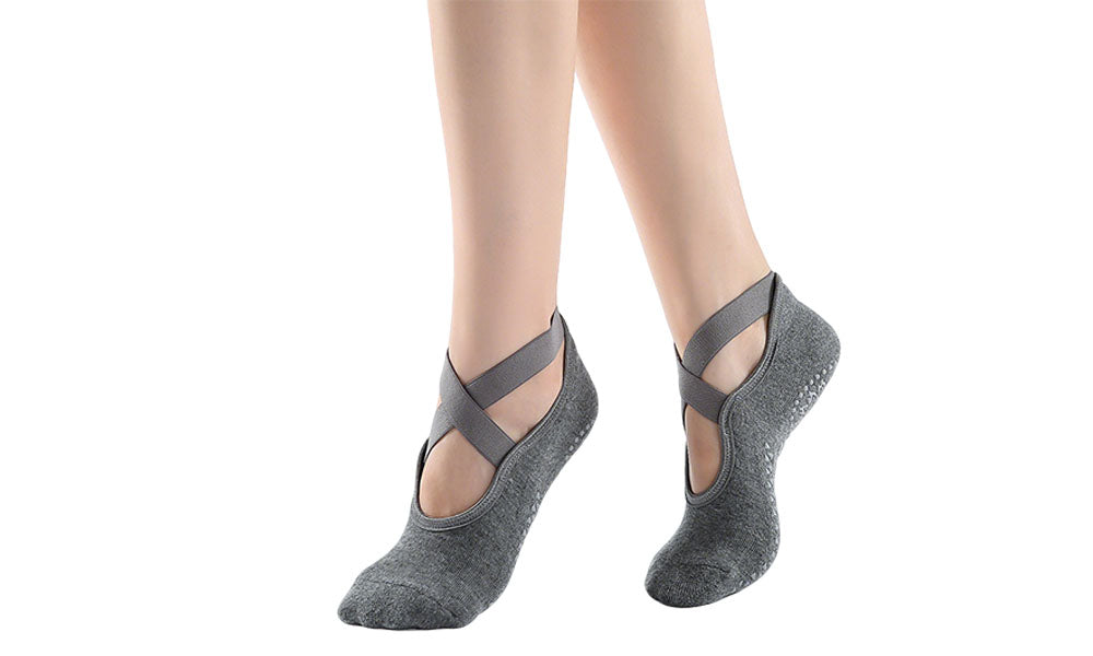 3 Pairs Cross Strap Round Toe Non-Slip Socks for Yoga Pilates and Barre