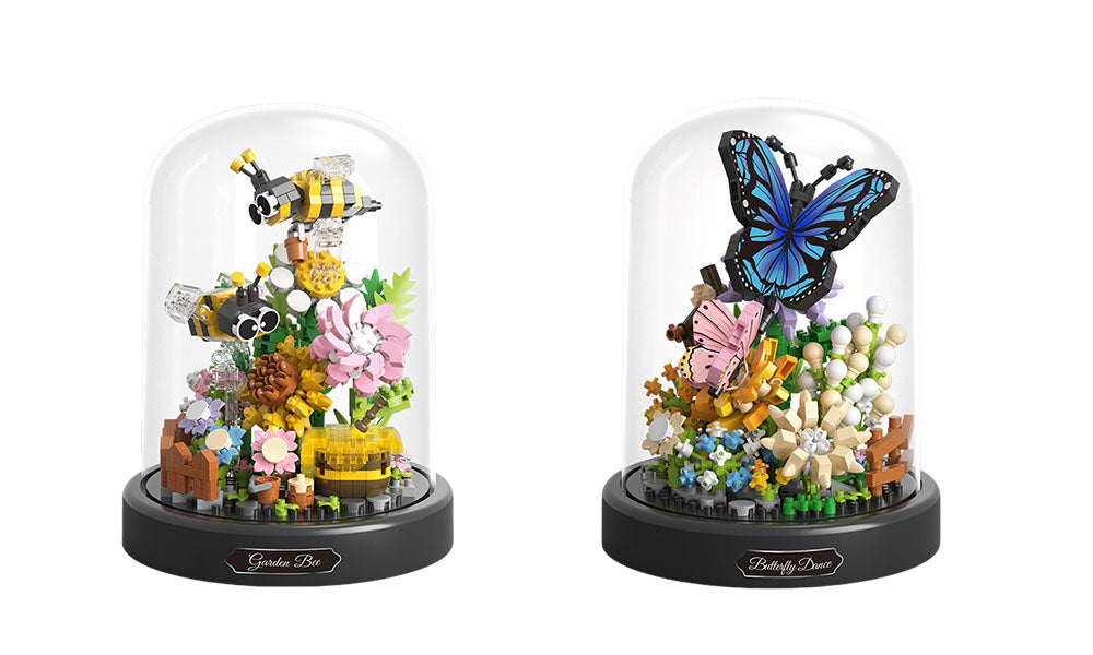 1 Set Building Block Flower Sculpture DIY Assembly Kit with Display Cover