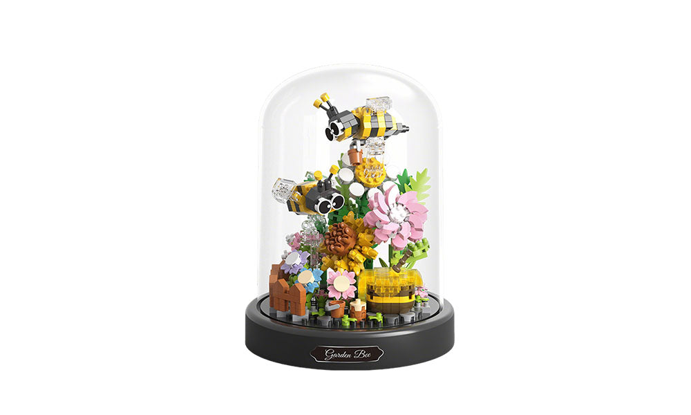 1 Set Building Block Flower Sculpture DIY Assembly Kit with Display Cover