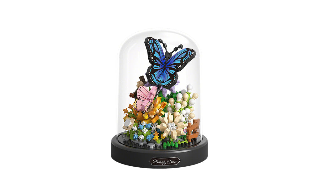 1 Set Building Block Flower Sculpture DIY Assembly Kit with Display Cover