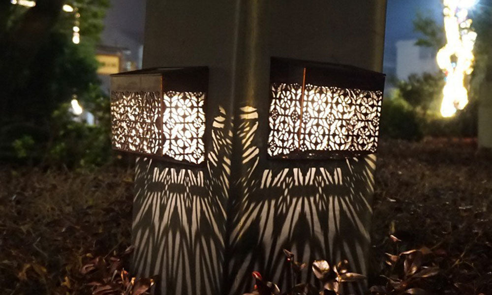 2 Pack Solar Hollow Wall Lights Outdoor Garden LED Lamps IP44 Waterproof