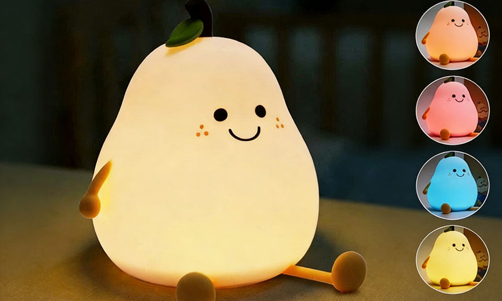 Silicone Pear Night Light Touch Control Color Changing Lamp for Bedroom