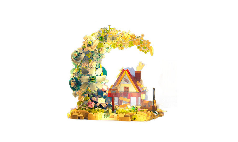 Moon Flower Wooden House Building Blocks Set Creative Construction Toy for Kids