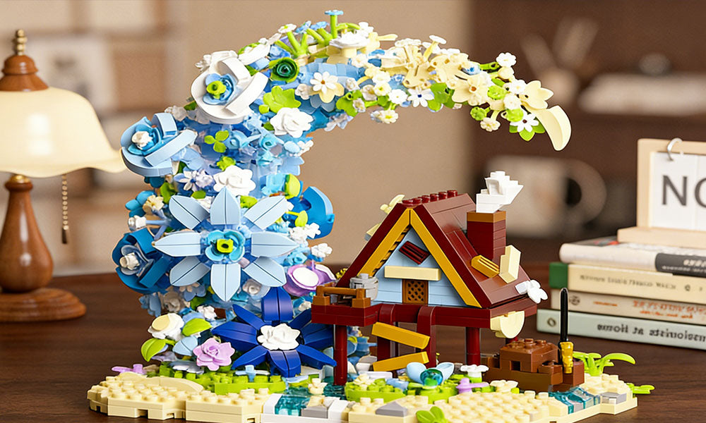 Moon Flower Wooden House Building Blocks Set Creative Construction Toy for Kids