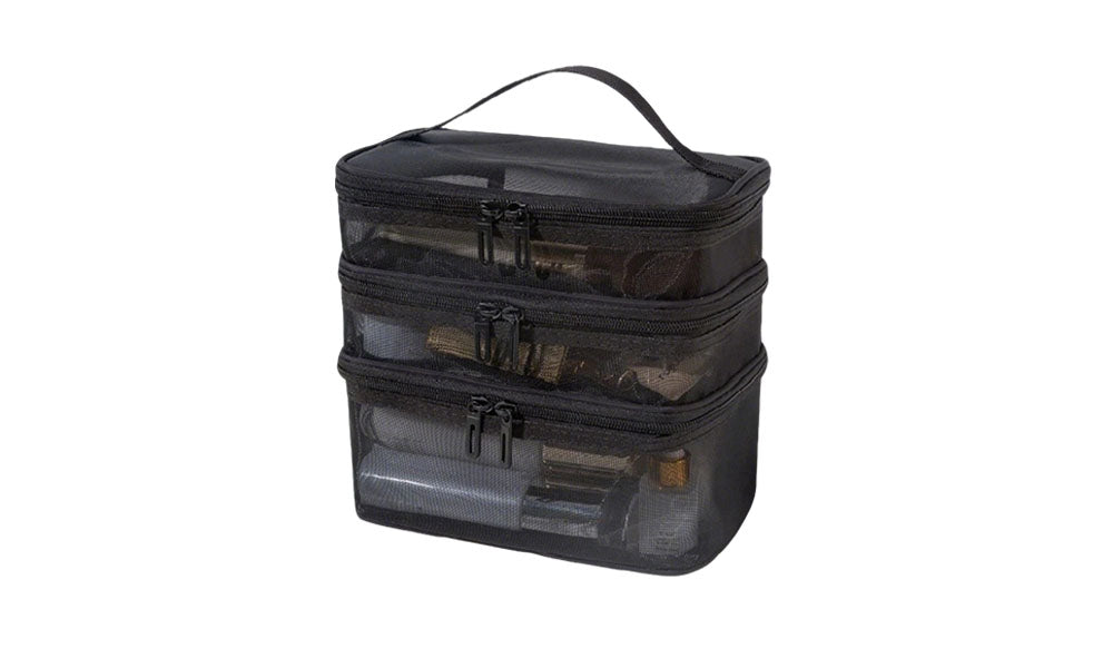 Large Capacity Mesh Cosmetic Bag with Handle for Travel and Daily Use