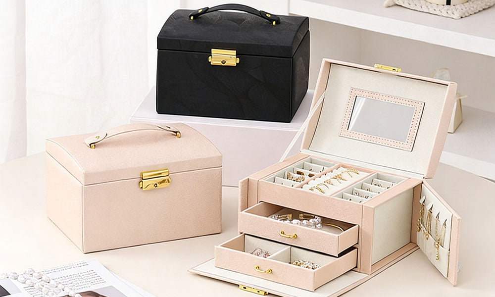 Jewelry Organizer Box with Mirror and Lock for Travel and Daily Use
