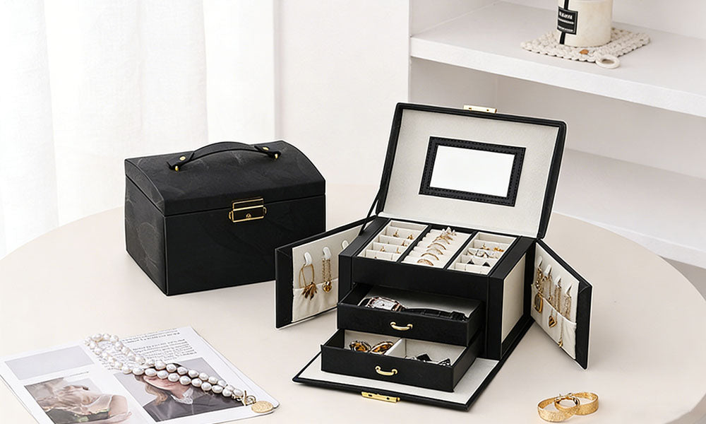 Jewelry Organizer Box with Mirror and Lock for Travel and Daily Use