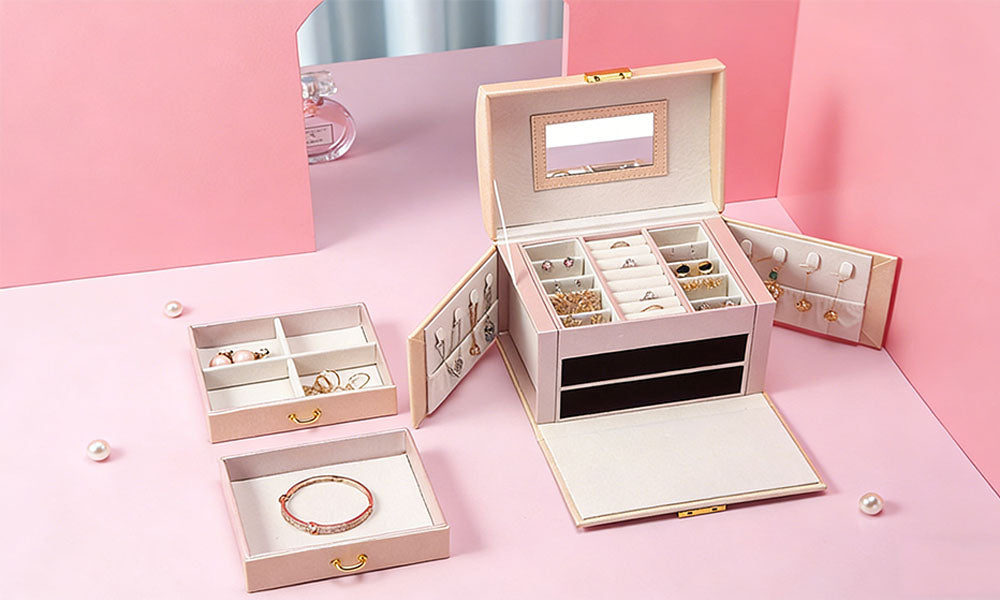 Jewelry Organizer Box with Mirror and Lock for Travel and Daily Use