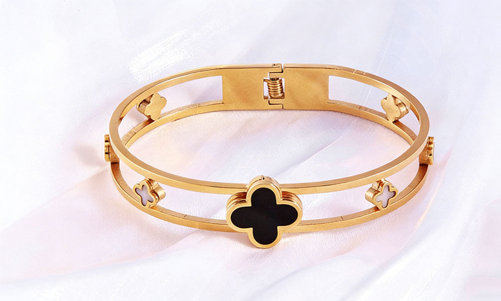 5Pcs Set Clover Bracelets Gold Tone Bangles Jewelry Gift