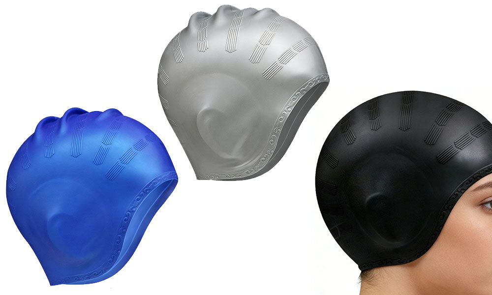 2Pcs Silicone Swimming Caps with 3D Ear Protection for Women Men