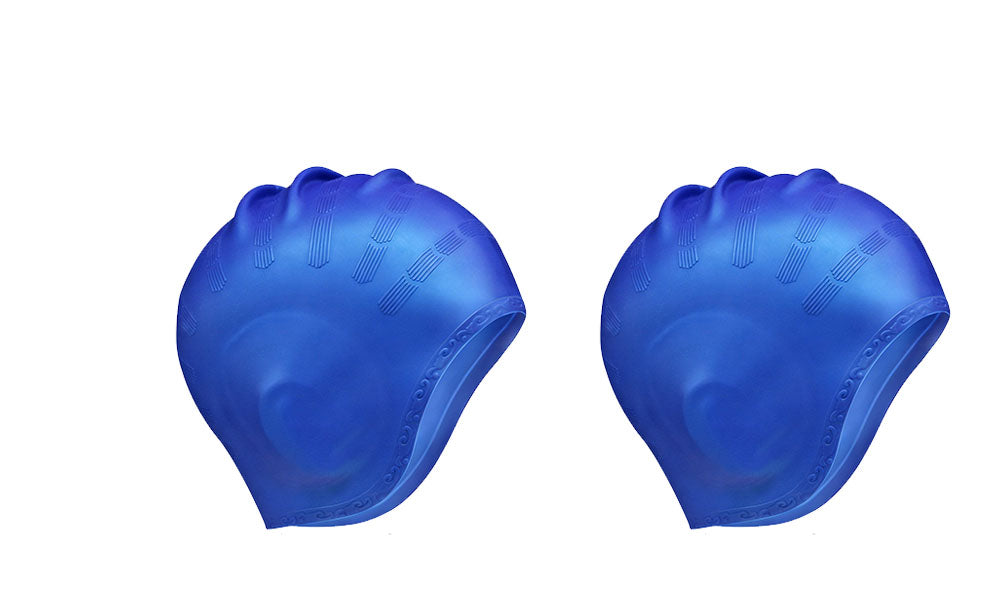 2Pcs Silicone Swimming Caps with 3D Ear Protection for Women Men