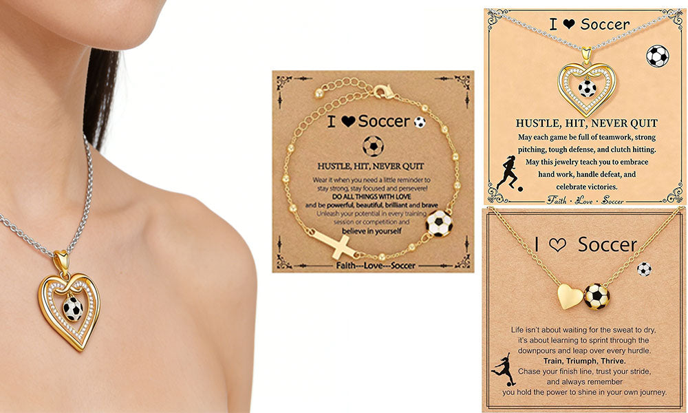 1 Set Football Necklace and Bracelet Jewelry Set for Mens and Women