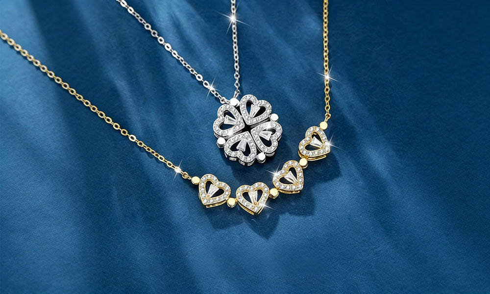 2-in-1 Clover Heart Pendant Necklace Magnetic Folding Heart Jewellery