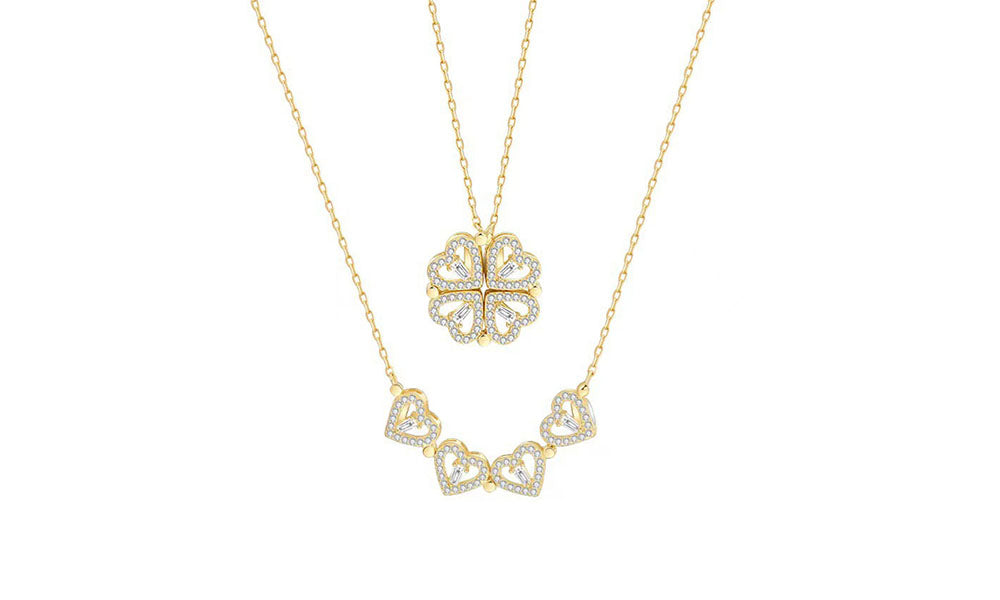 2-in-1 Clover Heart Pendant Necklace Magnetic Folding Heart Jewellery